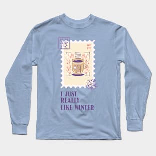 Wintertime Coffee Lover Cup of Coffee Christmas Stamp Stamps Long Sleeve T-Shirt